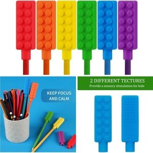 🍎New 6 Sensory Pencil Toppers Chew Autism ASD ADHD STIM Toy Brick Lego Shape